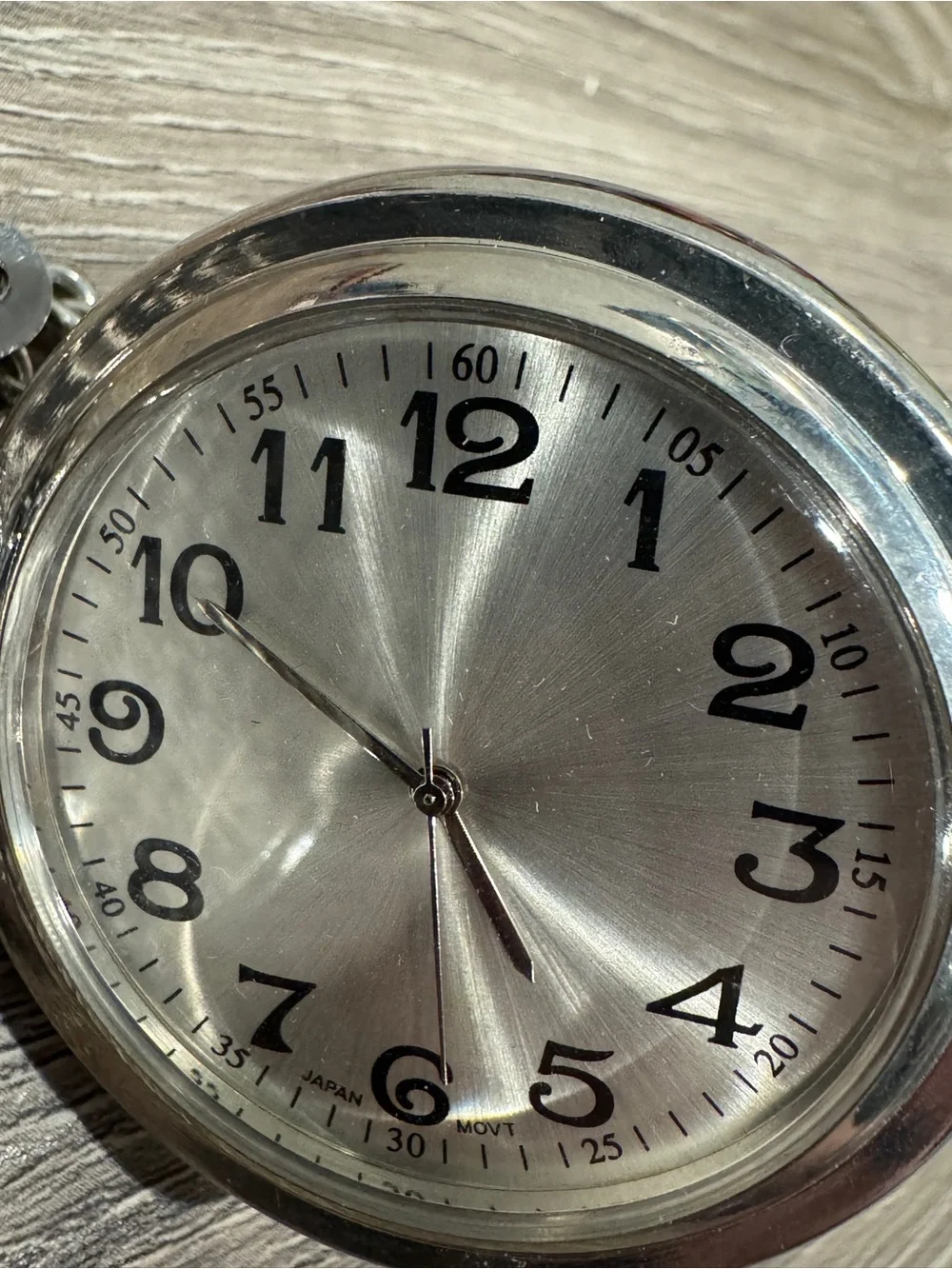 Silver Pocket Watch with Train Motif and Chain - Men Accessories